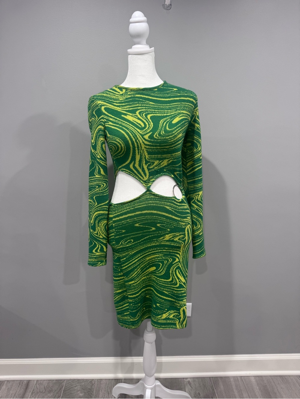 Zara Green Swirl Cutout Bodycon Dress